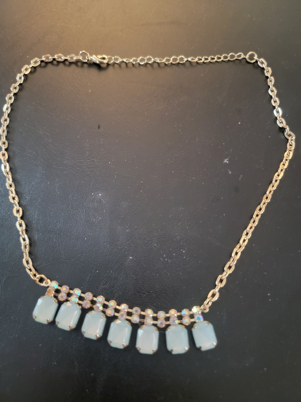 Gold Chain Necklace with Pale Blue Pendant Stones